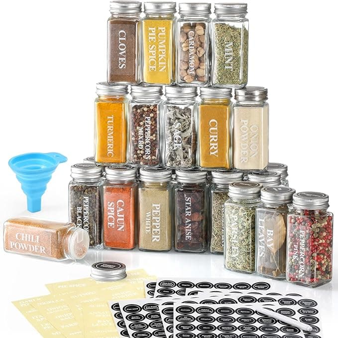 Glass Spice Jars with Labels (24-Pack)